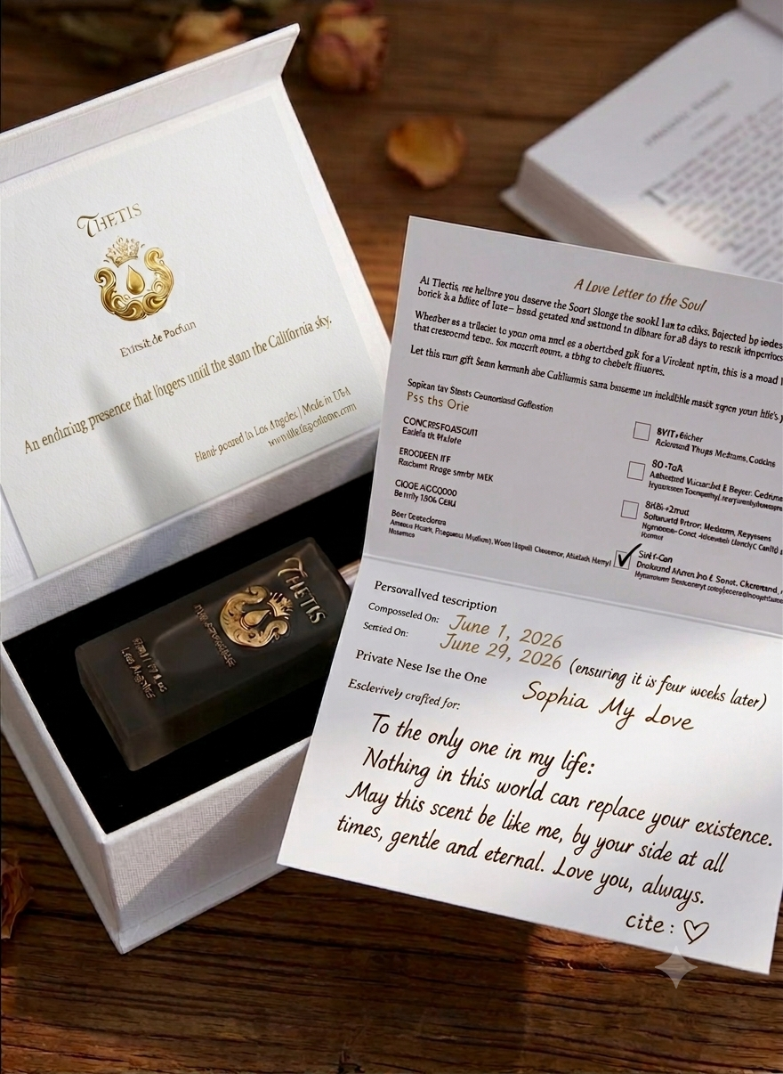 Thetis For The One — personalized bottle and love letter card